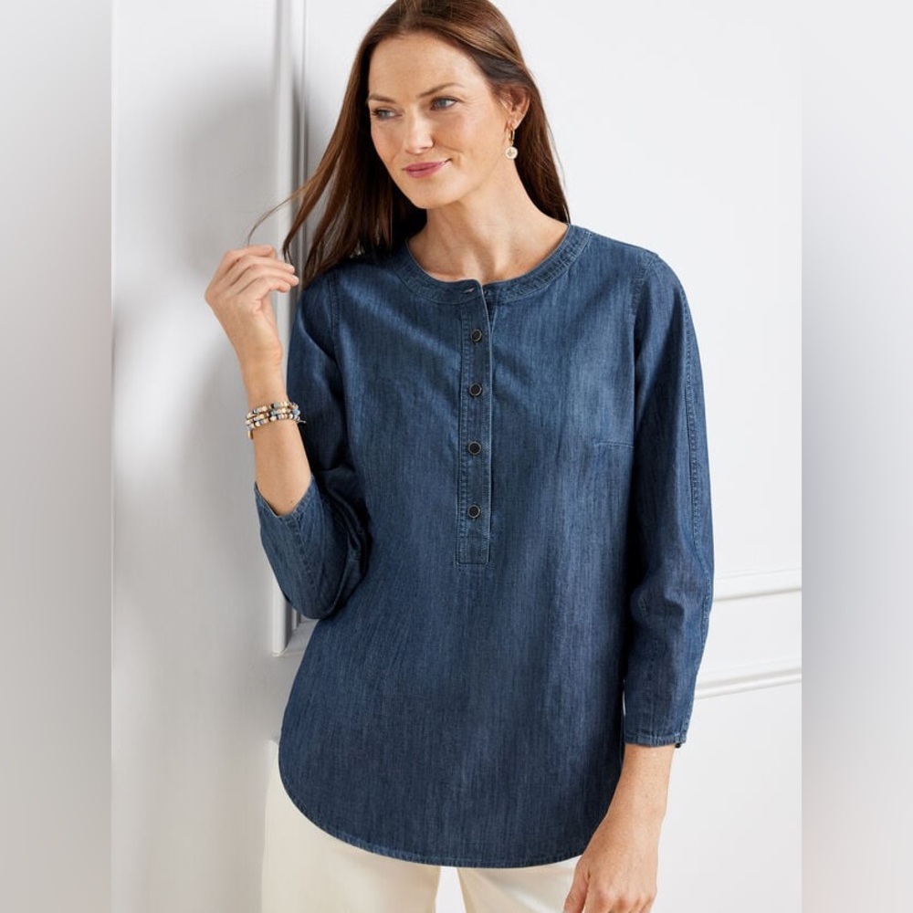 Talbots Denim Popover Top Button Shirt Indigo Rinse Wash Woman’s Plus 1X